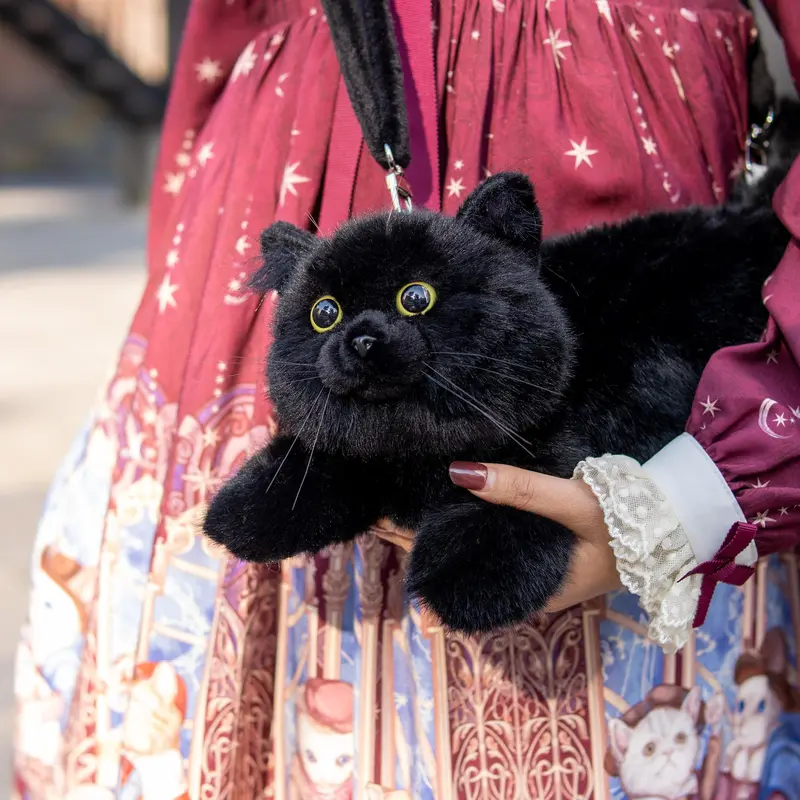 Black Cat Plush Toy, 1 Count Cute Cat Shaped Shoulder Bag, Realistic Plush Funny Cat Bag, Gift for Women and Kids 3