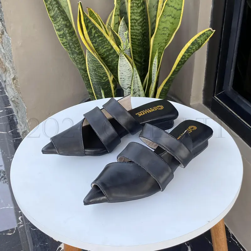 CHELLTIC - Sandal Wanita Mules Hak Tahu 2CM Terbaru Sepatu Heels Wanita Elegan Party Cewek Korea  Sendal Flat SlipOn Kekinian Hils Pesta Princes Weeding Shoes Selop Wisuda Terlaris COD 2