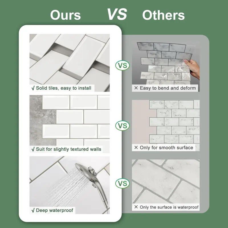 3D Brick Pattern Wall Sticker, 10pcs/set Waterproof Self-adhesive Wall Tile Sticker, High Temperature Resistant Decorative Wallpaper for Kitchen 2