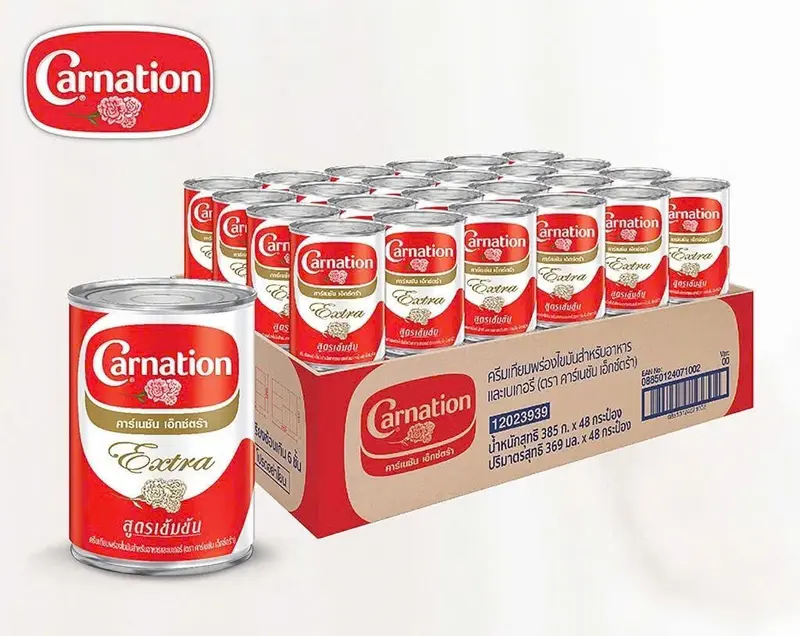 Combo 4 lon - Sữa Nước Béo Thái Lan Carnation | 385gr | Sữa Tươi Hoa Hồng (Sữa ba bông) | Hạn Sử Dụng Mới 0