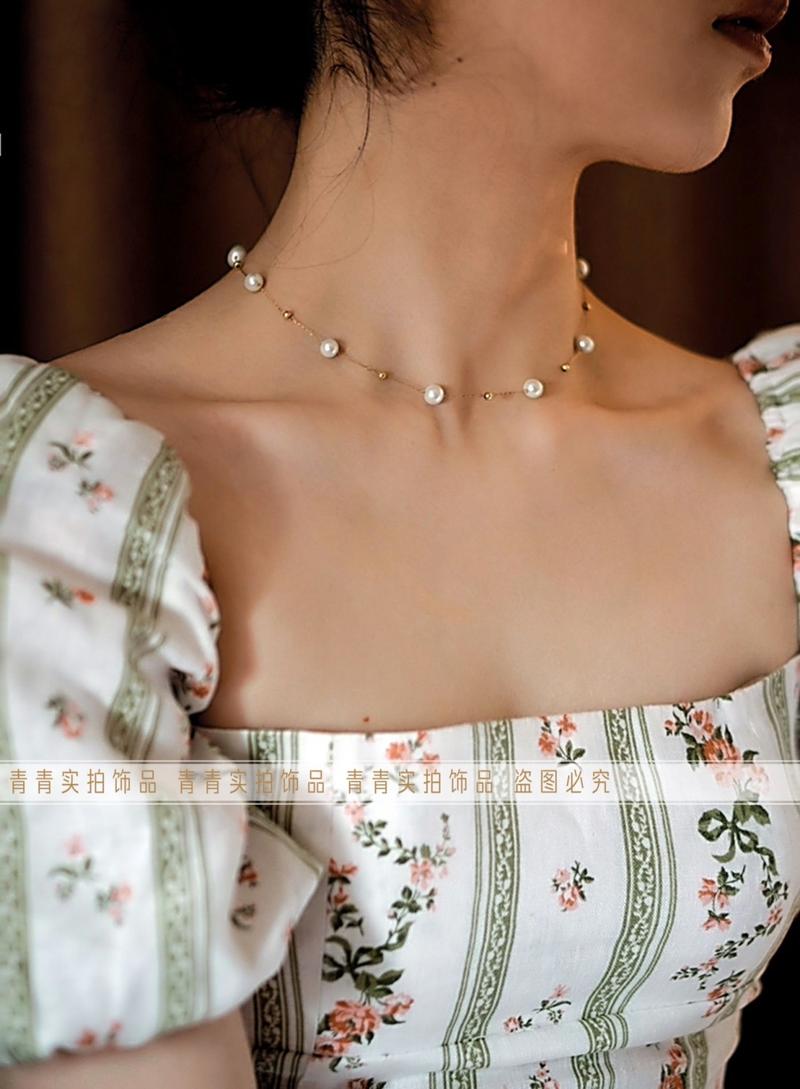 Product Introduction of 2024 [Titanium Steel Does Not Fade] Strong Light Feeling Starry Sky Shell Pearls Transfer round Beads Doudou Interval Besties Necklace Gift 18