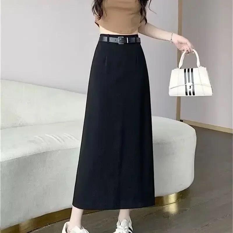 Chân váy midi dáng dài kèm đai chân váy công sở thời trang dễ phối đồ năng động phong cách Hàn Quốc 1