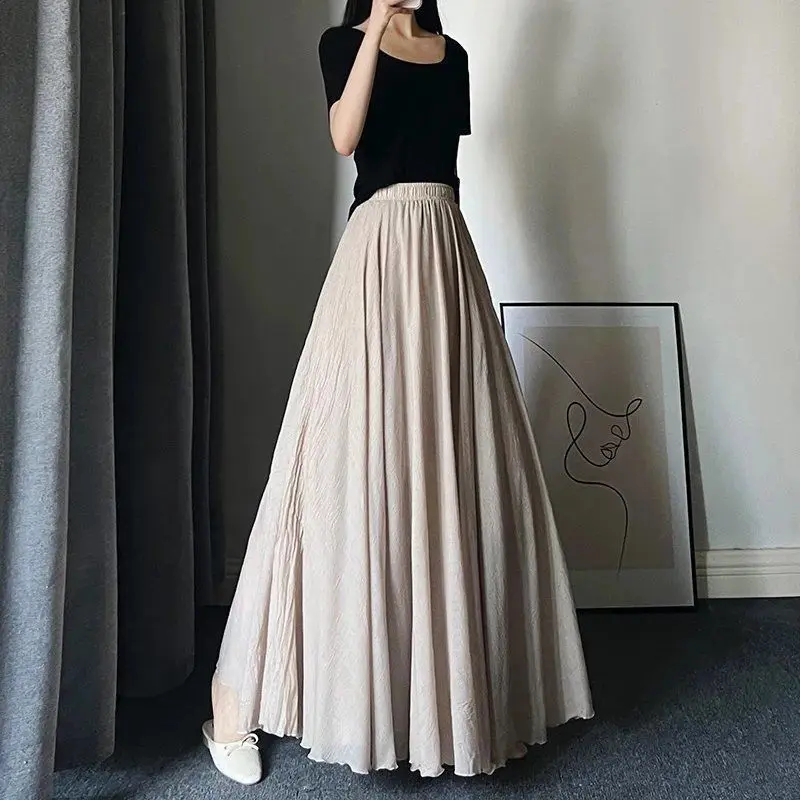 Cotton Linen Midi Skirt Double Layer Long Skirt Ankle-Length Extra Long Vintage Artistic High Waist Large Hem Skirt