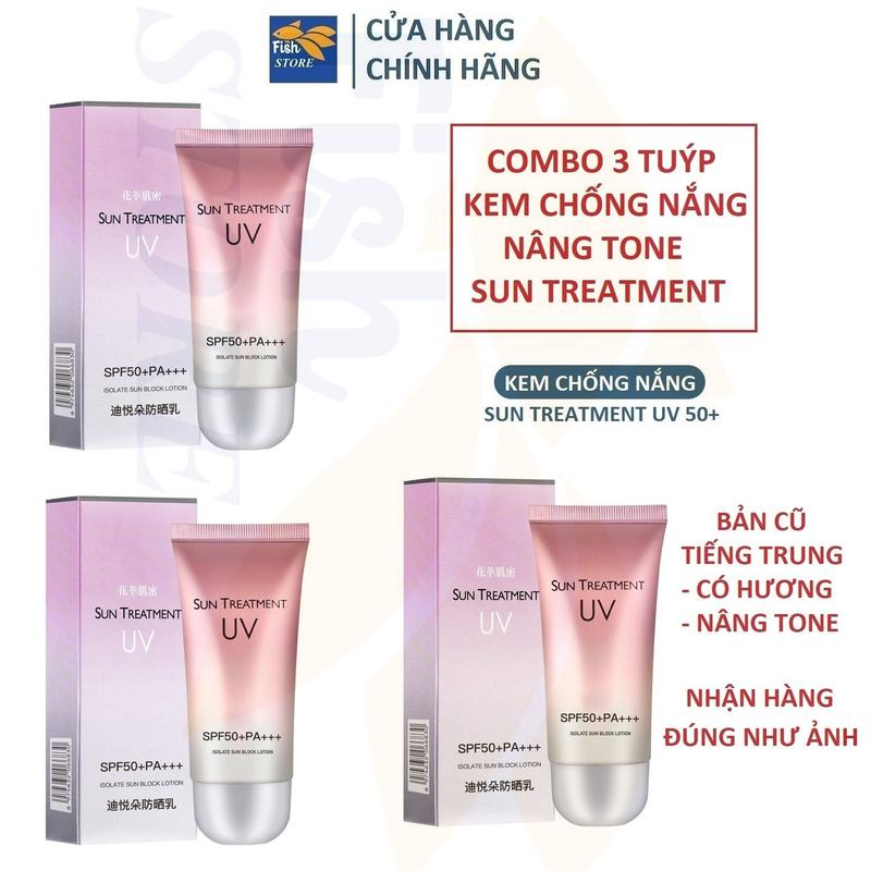 COMBO 3 Hộp Kem chống nắng, dưỡng da Sun Treatment SPF UV 50+ dành cho mặt và Dưỡng Body Sun Cream bản cũ chữ Trung Quốc Sunscreen Dưỡng Da Body nhà FISHVN Làm Đẹp Da