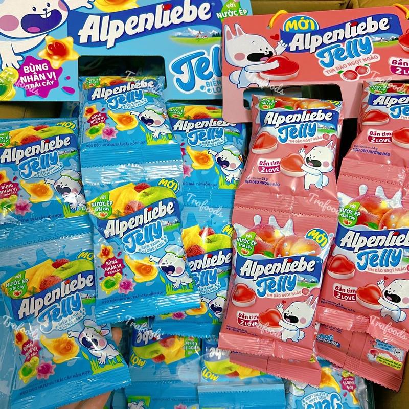 Kẹo Dẻo Alpenliebe Jelly Nhân Trái Cây Biển Xanh/Tim Đào Gói 24g