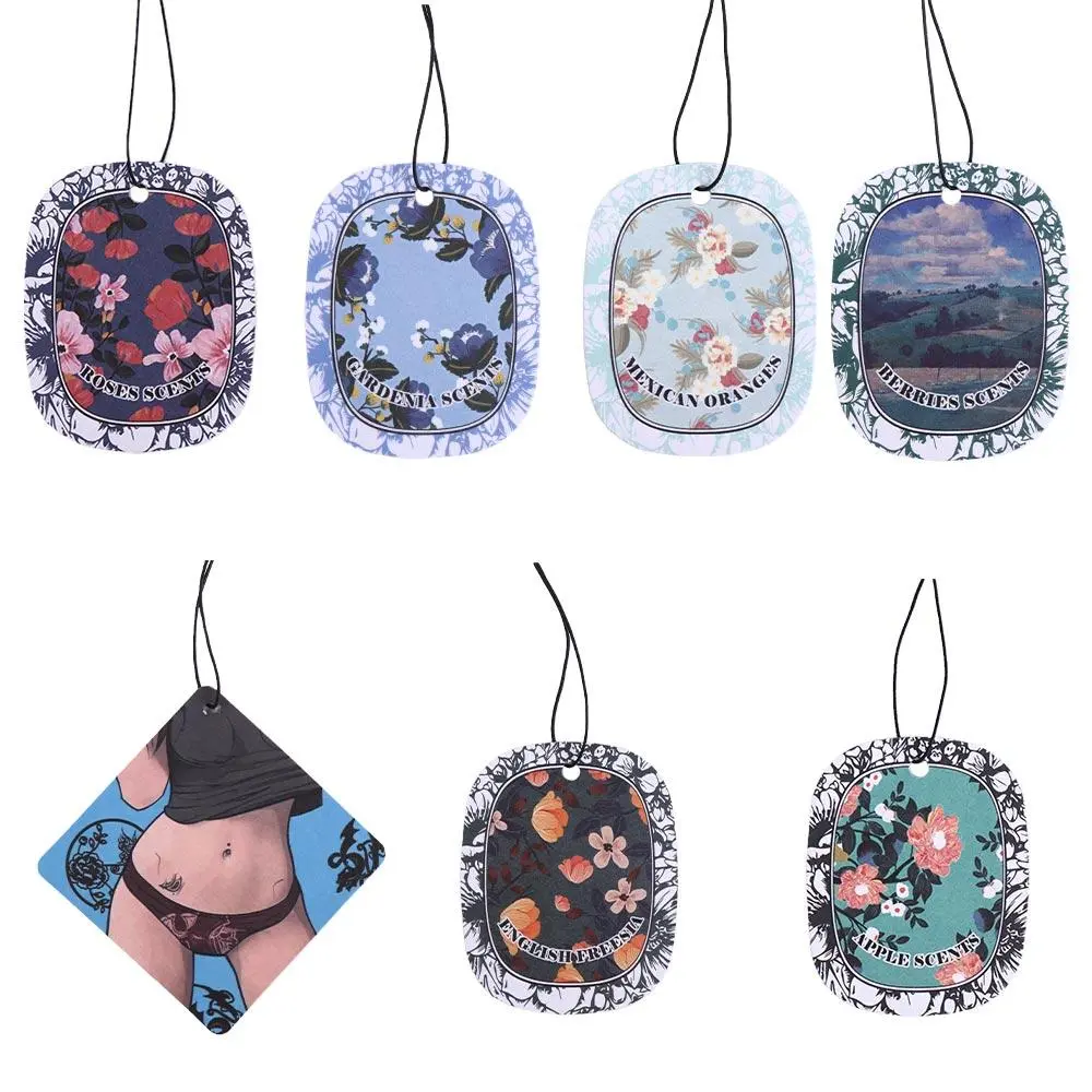 Automobile Pendant Paper Car Fragrance Hanging Decoration Flower Ellipse Rearview Mirror Perfume Pendant Car Air Freshener Car Aromatherapy Car Rearview Hanging Ornament Fan Gifts