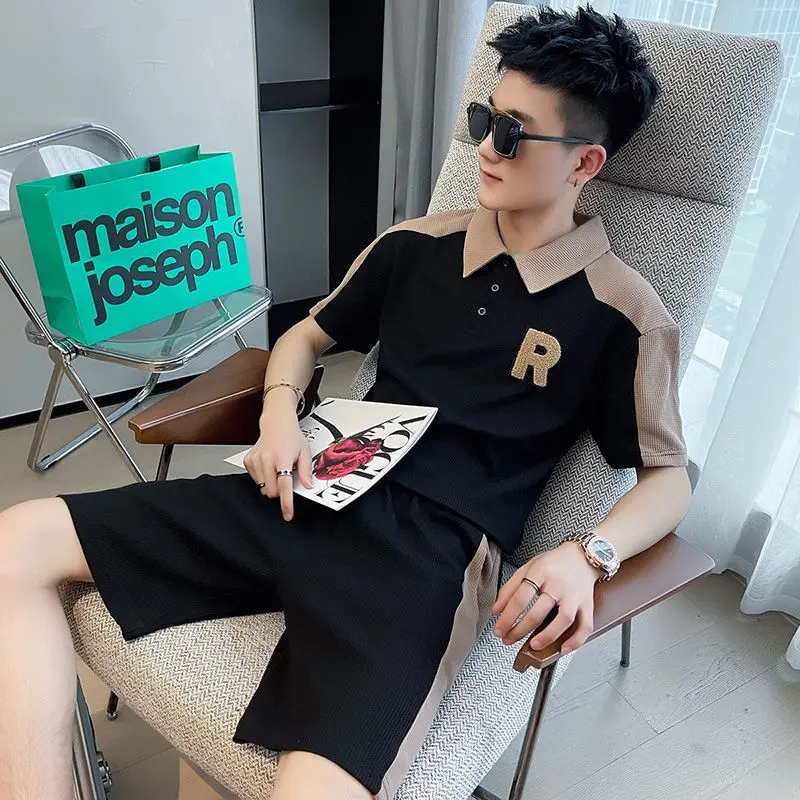 Bộ Đồ Thể Thao Bánh Quế Mùa Hè Cho Nam, Áo Polo Thường Ngày, Quần Đùi Ngắn Tay, Quần Áo Hợp Thời Trang, Phong Cách Mới 2023 3