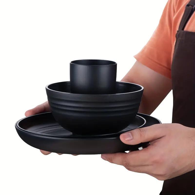 Unbreakable Wheat Straw Dinnerware Set, 16pcs Tableware Set, Including Dinner Plates*8, Bowl*4, Cup*4, Microwave & Dishwasher Safe BBQ Plates & Bowls Set, Father's Day Gifts 1