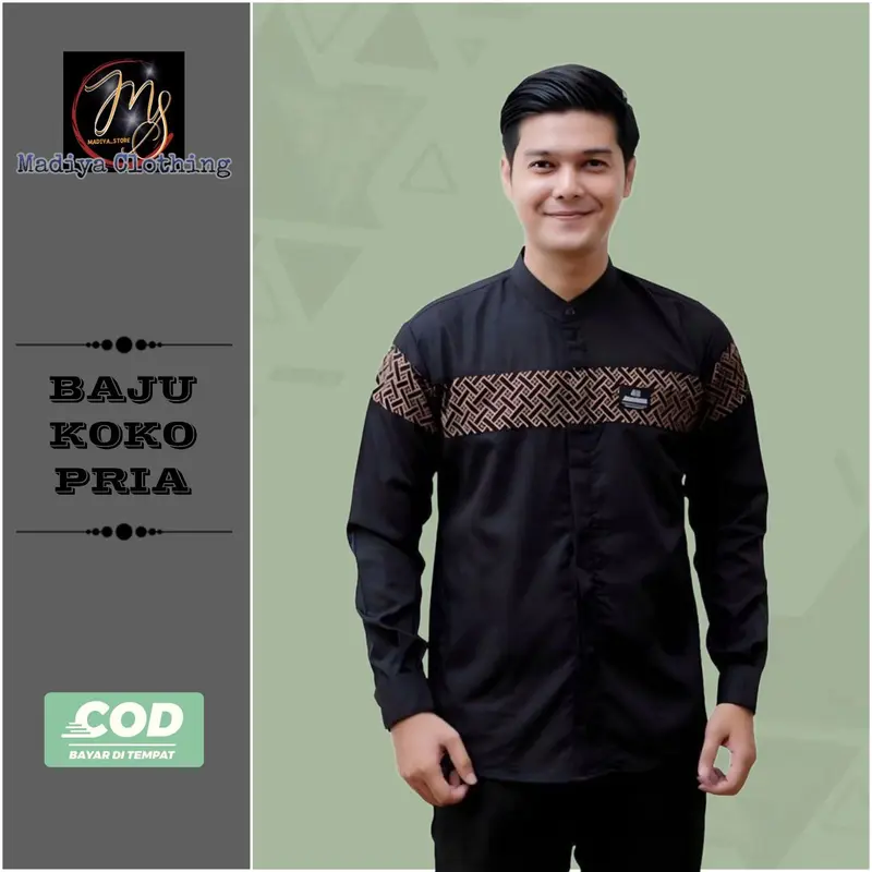 Baju Koko Pria Dewasa Lengan Panjang Motif Kobata Qynang Kombinasi Batik Terbaru kain katun 4