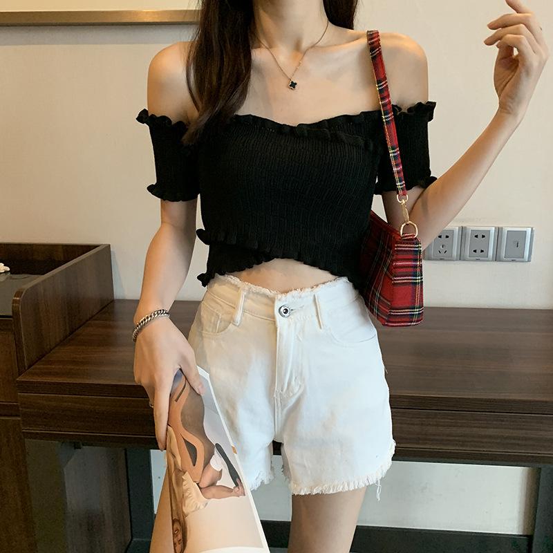 Product Introduction of Áo Sơ Mi Rốn Ngắn, Phong Cách Hồng Kông, Bó Sát, Cạp Cao, Cổ Chữ V, Trễ Vai, Áo Vest Len, Dành Cho Nữ, Trang Phục Mùa Hè 17