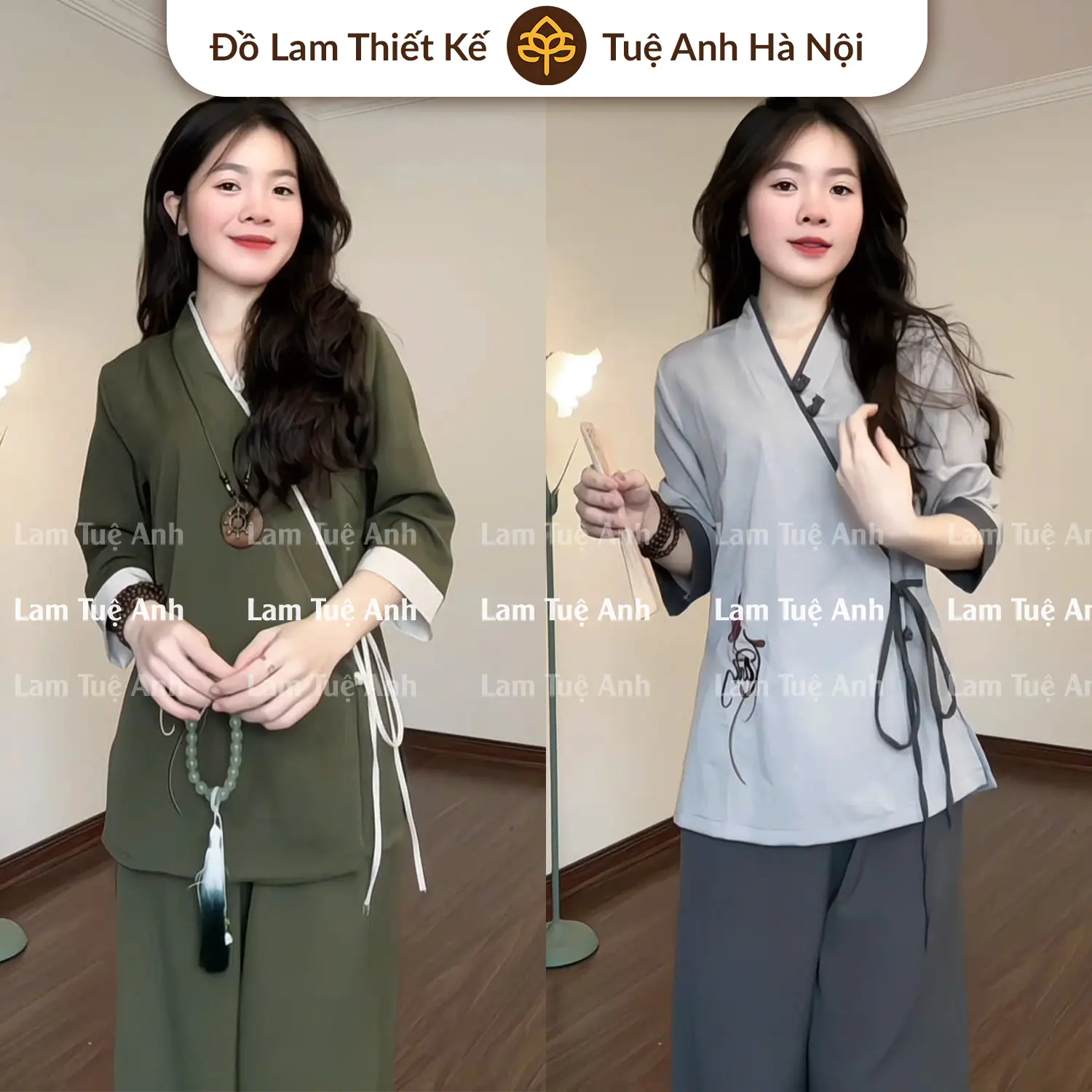 Đồ lam đi chùa pháp phục đũi nhật TÂM SEN cúc tết cổ V