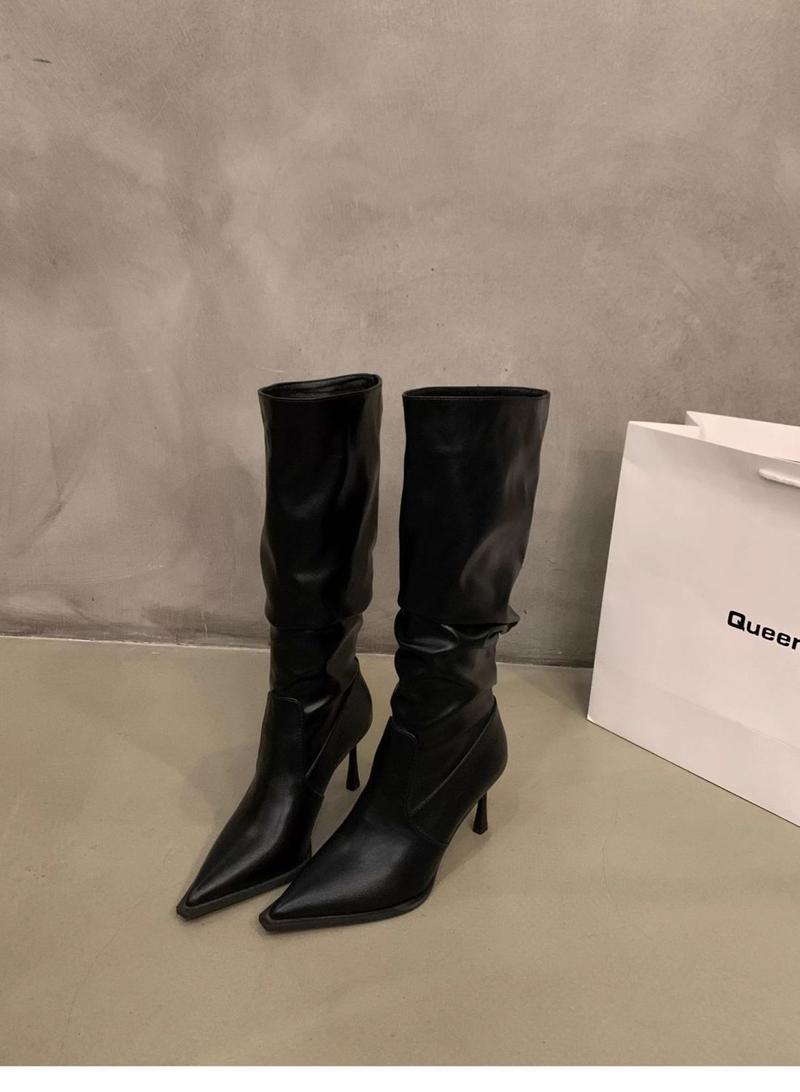Product Introduction of 2025 Pointed Toe White High-Heeled Western Boots Female Boots New Spring Summer Slimming Pile Style Knight Spring And Autumn Boots 15