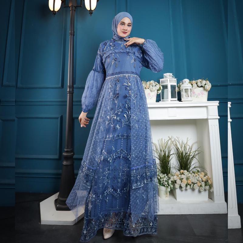 RAISHA-Jeehan  Dress/ gamis/ Gaun Pesta Wanita Muslim Untuk  Lebaran, Wisuda, Kondangan full tile  brokat simple tebal dan mewah 8