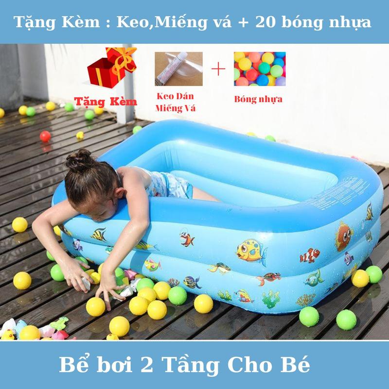 Bể bơi 2 tầng hình chữ nhật 1,1m Dày Dặn Tặng Kèm Bơm Điện + Miếng Vá,Keo Dán và Bóng Cho bé Đồ Chơi