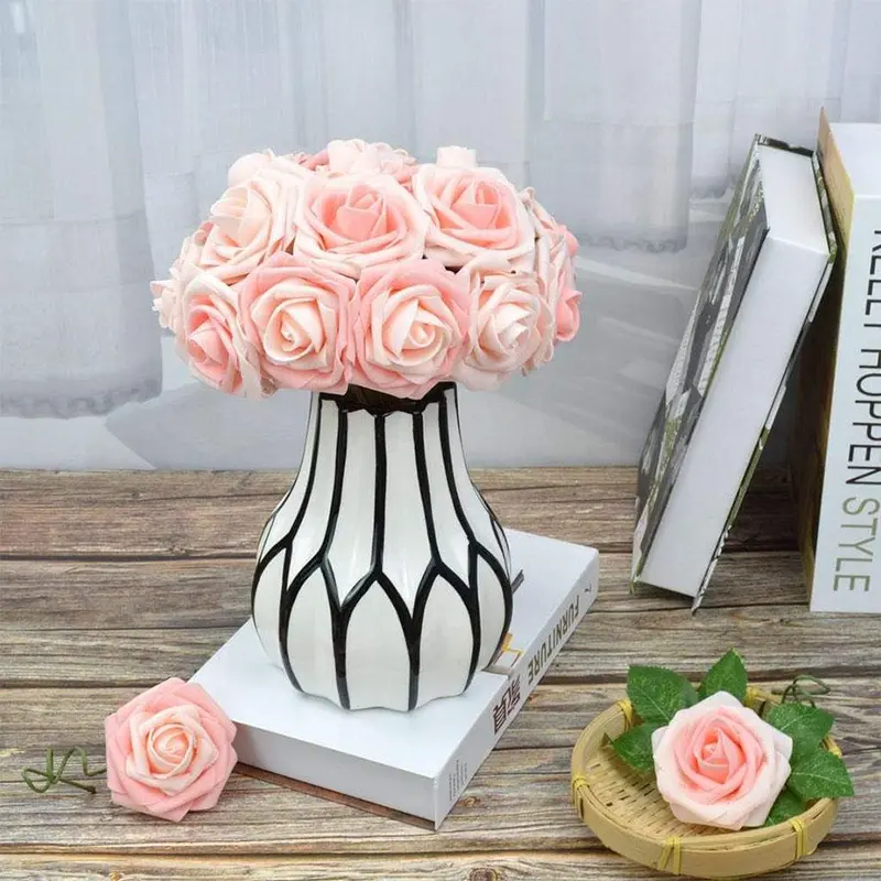 Artificial Rose Flower, 25pcs/set Faux Rose Flower with Stem, Fake Rose Flower for Wedding Bridal Bouquet, Home Decor, Party Decoration 7