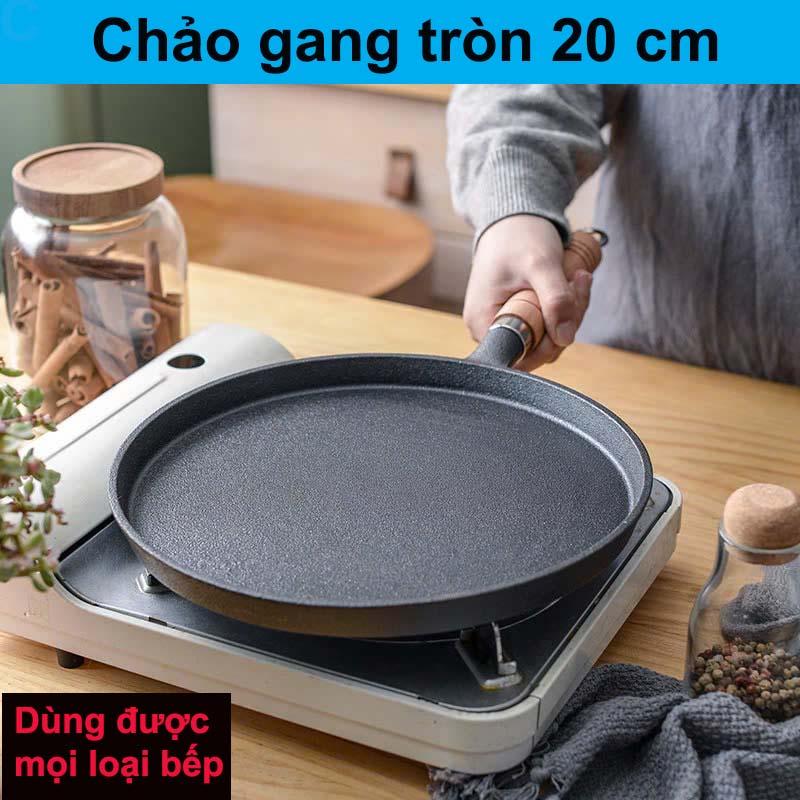 Chảo Gang Chống Dính Hình Tròn Size 20cm Cán Gỗ Chống Bỏng Đổ Bánh Xèo Chiên Trứng Dùng Được Cho Mọi Loại Bếp chảo  đổ  bánh  xèo chảo  gang  chống  dính chảo  gang
