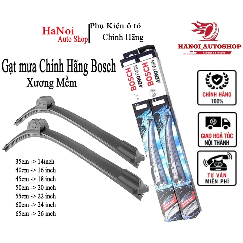 Gạt Mưa Bosch Chính hãng-Gạt mưa ô tô Bosch Aerofit không xương lưỡi gạt silicon ôm sát,gạt sạch sâu, không gây tiếng ồn