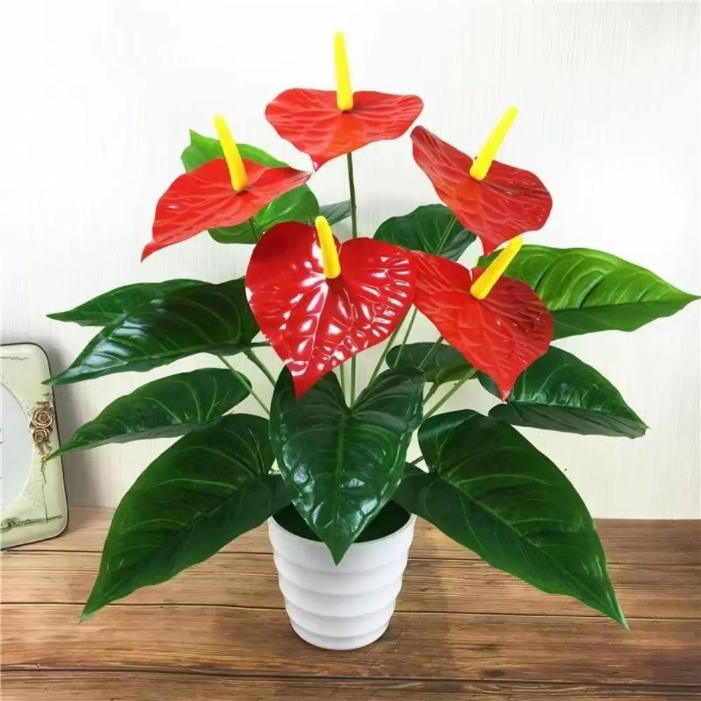 Cây Cọ Đỏ Nhân Tạo Bằng Nhựa, Cây Thảo Mộc Lớn, Cây Xanh Hồng Môn Giả, Cây Giả, Trang Trí Phòng Khách Và Phòng Ngủ, 35 / 50CM Decor Trang Trí Nhà