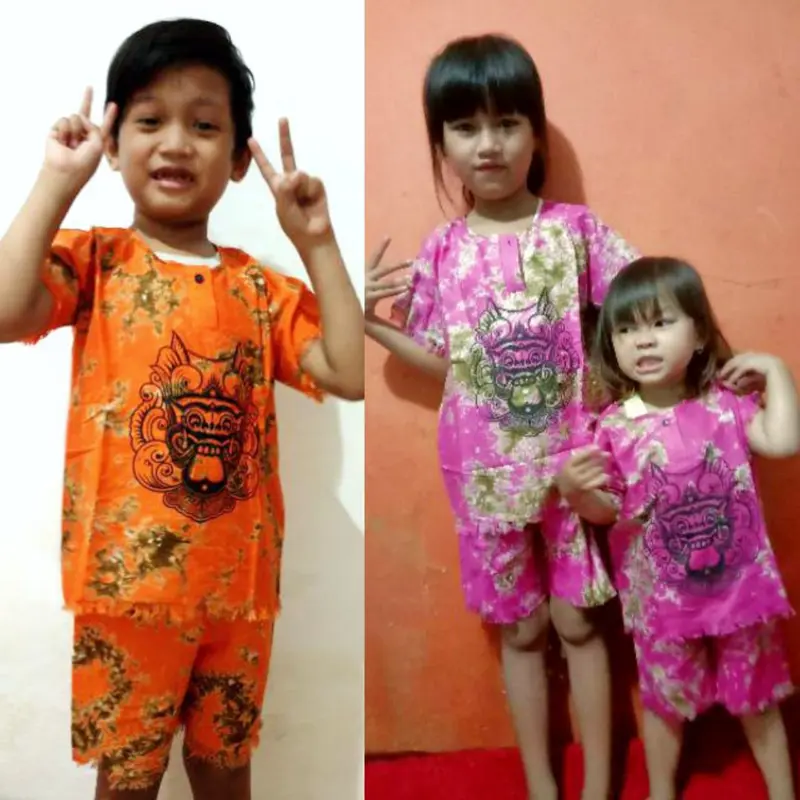 Setelan baju barong anak S M L XL - Kaos bali Lengan pendek Fashion Celana Motif 4