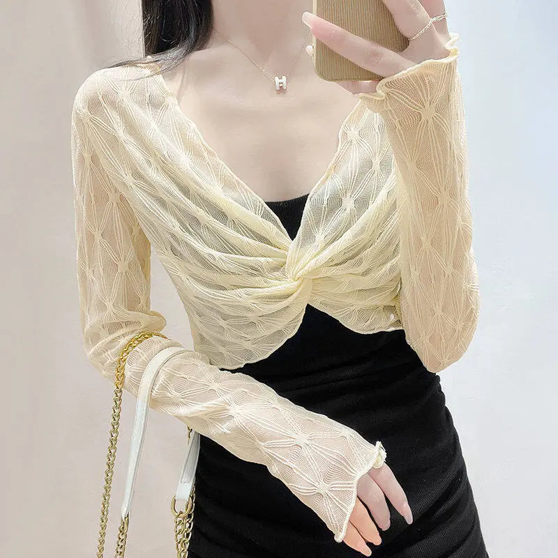 Khăn Choàng Lưới Mỏng Cho Nữ, Khăn Choàng Ngắn Tay, Chống Nắng, Áo Ren Dài Tay