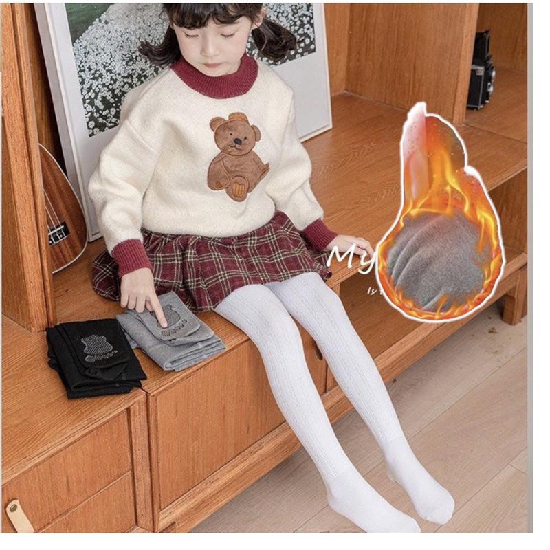 Quần legging lót lông cho bé màu trơn họa tiết vặn thừng xinh xắn Thun quần  tất