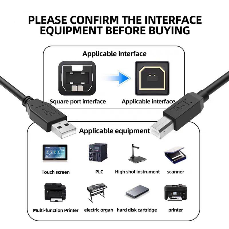 Product Introduction of USB 2.0 Printer Cable, 1 Piece High Speed Printer Cable, Universal Printer Cable for HP Canon Epson, Printer Accessories 2