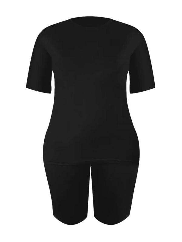 Two-piece Set Women's Solid Shorts Set, Trendy Short Sleeve Round Neck T-shirt & Skinny Shorts Co-ord Set, Summer Sets, Summer Clothes Women, Summer Sets, Causal Summer Outfits 2024, Holiday Evening Outfits 2024, Evening Outfits on Holiday 2