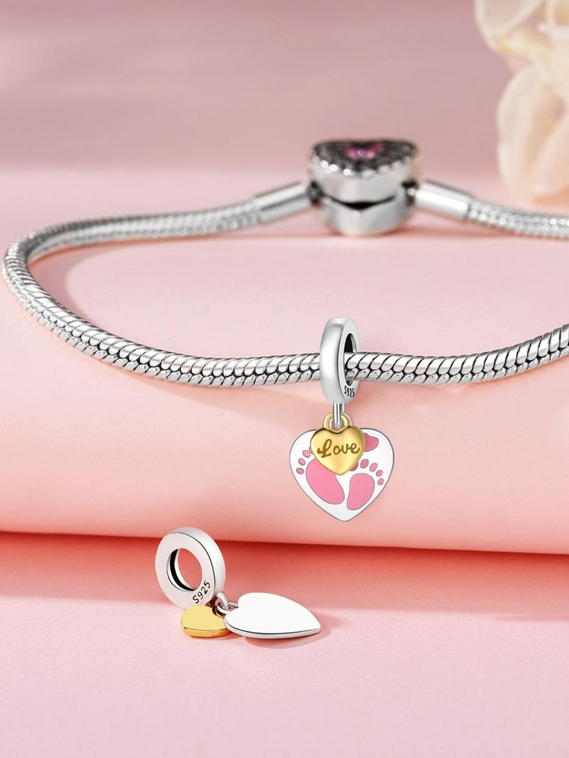 Product Introduction of S925 Sterling Silver Cute Baby Footprint Design Pendant, Fashionable Pendant for DIY Bracelet & Necklace, Trendy All-match & Exquisite Jewelry for Birthday Gift 2