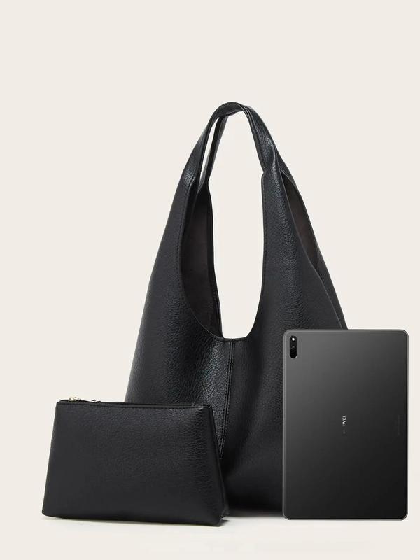 Women's Minimalist Casual Plain Tote Bag,  Everyday Bags, Fashionable Pu Leather Large Volume Shoulder Bag with Makeup Storage Bag for Work & Daily Use, Valentine's Day, Gift 0