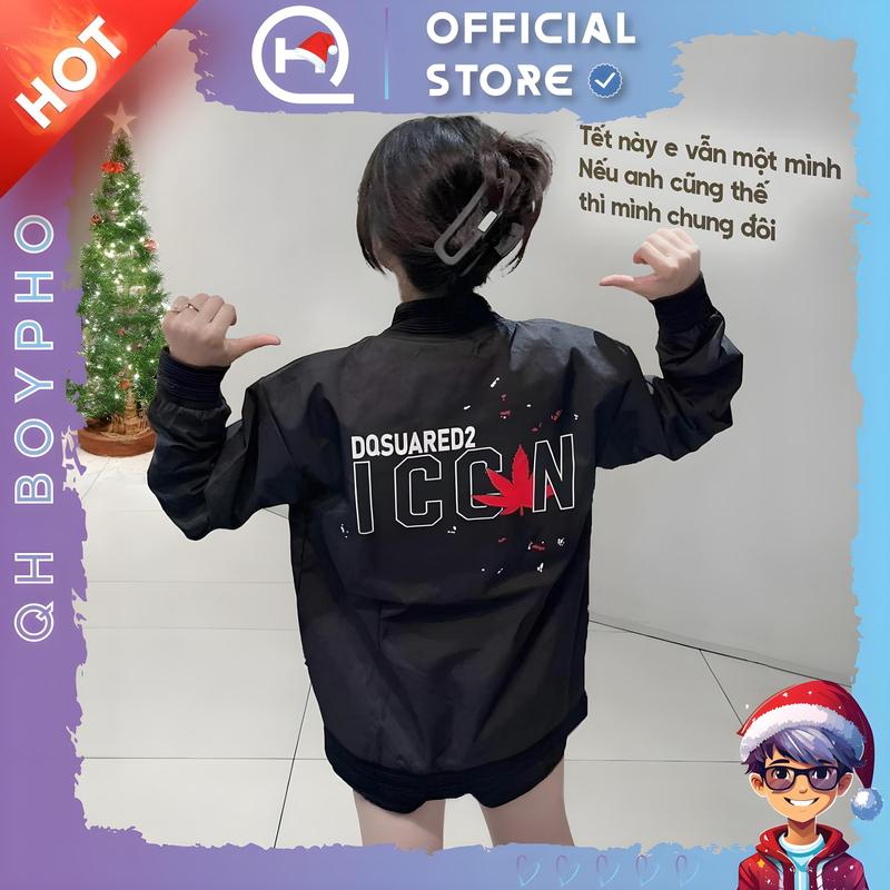 Áo khoác gió bomber 2 lớp mới ICCN LÁ PHONG bo gân siu hot Menswear Jacket Top