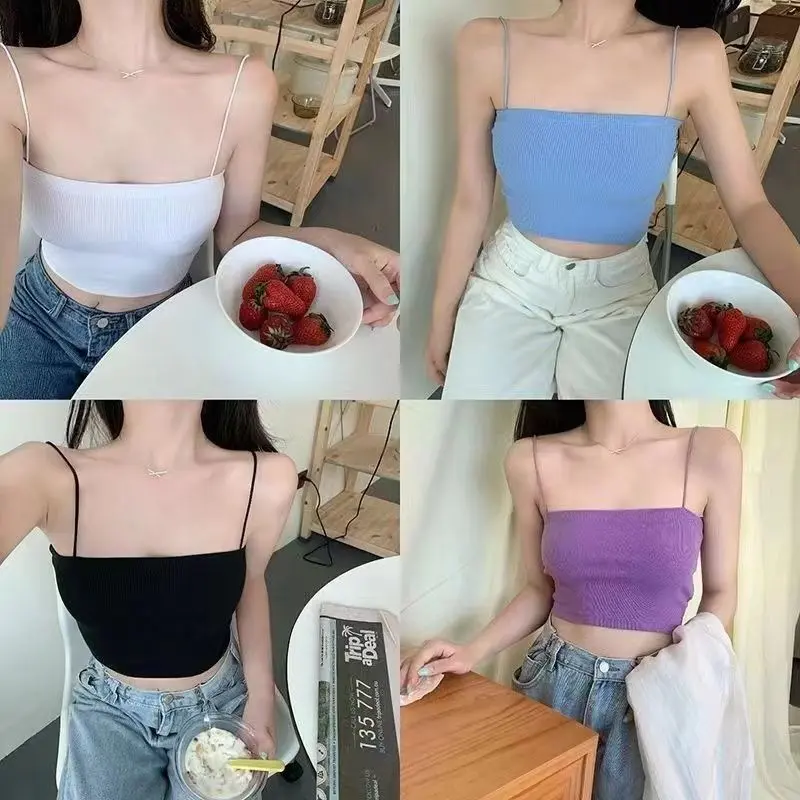 Solid Color Anti-Exposure Half-Length Small Sling Cropped Tank Top Women Short Bottoming Shirt Wrapped Chest Tube Top Women