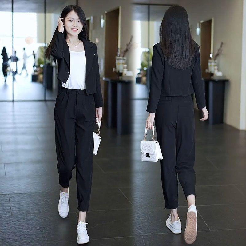 Product Introduction of Đơn / Bộ Đồ Phong Cách Phương Tây Bộ Đồ Lô Hàng Ngắn Phù Hợp Với Phụ Nữ Thời Trang Nhỏ Mới Bộ Đồ Nhỏ Quần Harem Bộ Hai Mảnh Women Áo 11