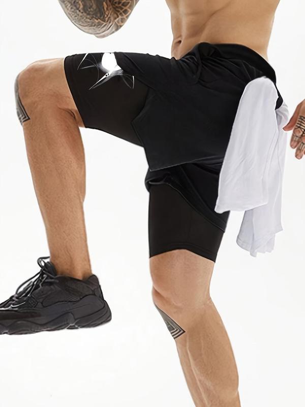 Men's 2 In 1 Spider Print Drawstring Waist Sports Shorts, Casual Regular Fit Pocket Track Shorts for Summer, Gym Shorts, Sport & Outdoor Clothing For Gym Workout Running 4