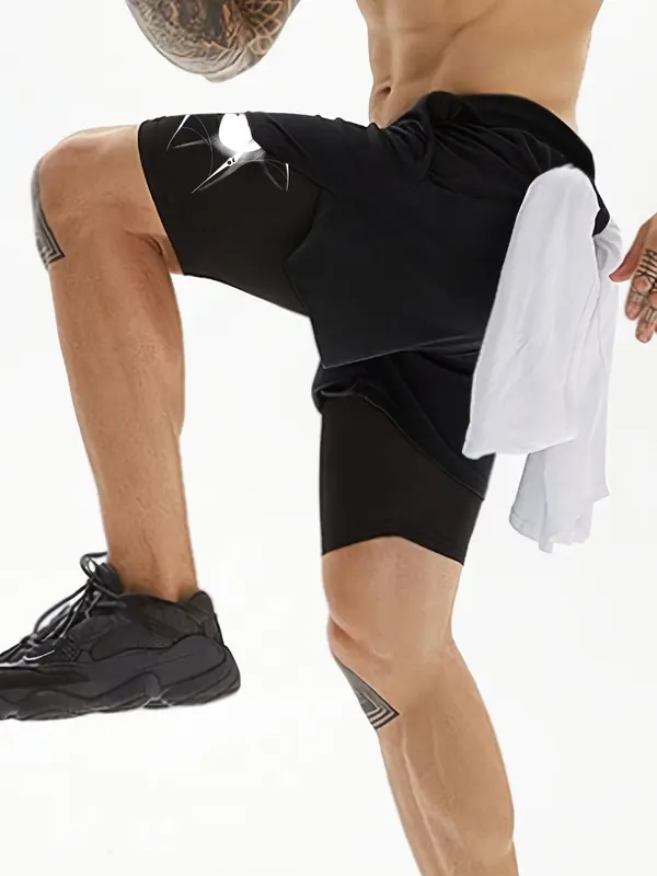 Men's 2 In 1 Spider Print Drawstring Waist Sports Shorts, Casual Regular Fit Pocket Track Shorts for Summer, Gym Shorts, Sport & Outdoor Clothing For Gym Workout Running 4
