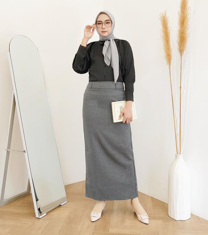 Rok span biron Kerja wanita Panjang Hitam Biron Kipas Bahan Formal Kantor 01 Nyaman tebal strech Biru Navy span panjang 3