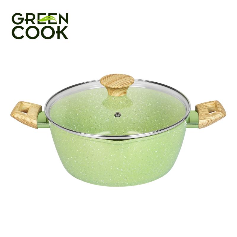 Nồi 20cm đúc men đá ceramic miệng rót Green Cook GCS23-20IH  màu xanh 9 lớp chống dính sử dụng được trên tất cả các loại bếp - greencook