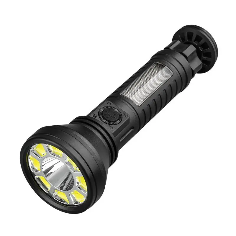 Portable LED Flashlight, Rechargeable Strong Light Flashlight, Outdoor Super Bright Long-beam Lighting, Far and Near Double Light, Red and Blue Warning Light