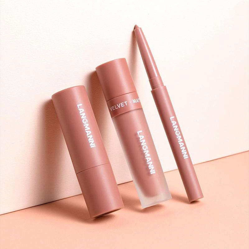 Product Introduction of Long-lasting Waterproof Matte Lipstick & Lip Liner & Lip Gloss Makeup Set, 3 Counts/set Easy Coloring Lip Care Kit, Moisturizing Lip Makeup Kit for All Occasions 6