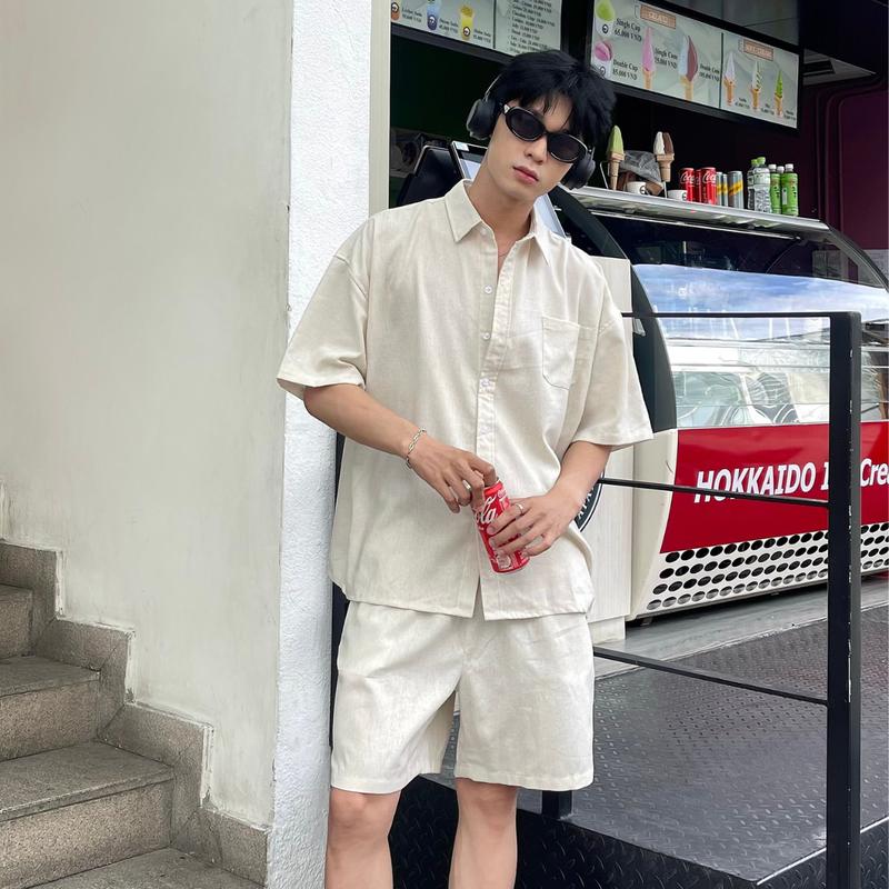Đồ Bộ Nam GODMOTHER Set Đũi Nam (Áo + Quần) Áo Sơ Mi Đũi Cộc Tay Đi Biển Mùa Hè Cao Cấp