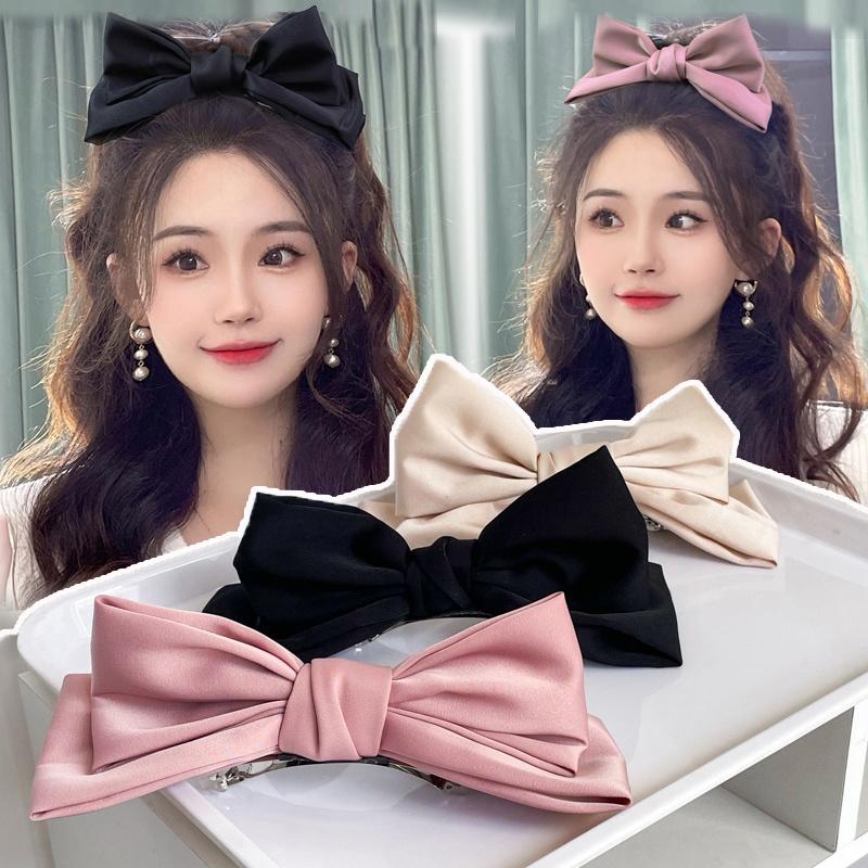 Kẹp Tóc Thắt Nơ, Phong Cách Công Chúa Ngọt Ngào, Dành Cho Nữ, Thiết Kế Satin Lập Thể Kẹp Lò Xo, Phụ Kiện Tóc