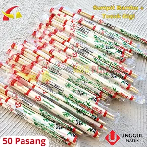 Sumpit Bambu + Tusuk Gigi Panda Steril isi 50 pasang Sumpit Kayu Higenis Bersih Halus Premium