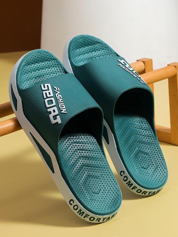 Men's Casual Letterd Print Non-slip Slides, Comfortable Soft Colorblock Slippers for Indoor Outdoor Beach Shower, All-match Commuter Shoes for Work & Daily Wear 1