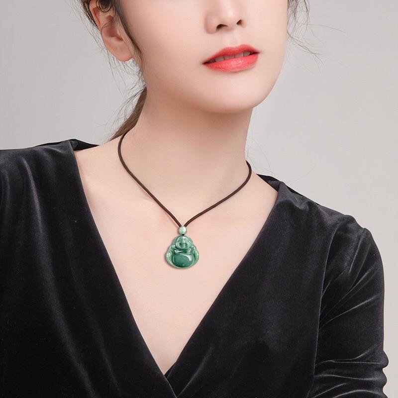 Mặt dây chuyền phật di lạc xanh đậm nhỏ ngọc cẩm thạch 1