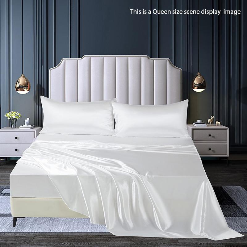 Solid Color Satin Bedding Set (4 Counts/set), Including 1 Flat Sheet, 1 Fitted Sheet & 2 Pillowcase without Filler, Soft Comfortable Bedding Set for Home Bedroom 5