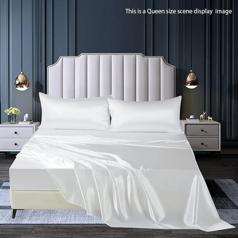 Solid Color Satin Bedding Set (4 Counts/set), Including 1 Flat Sheet, 1 Fitted Sheet & 2 Pillowcase without Filler, Soft Comfortable Bedding Set for Home Bedroom 3