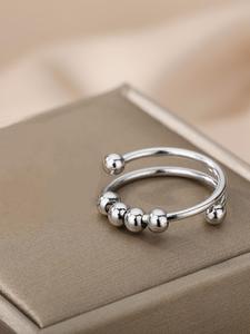 Anillo de ansiedad de doble espiral de moda vintage, anillo de promesa de puño con diseño de cuentas redondas como regalo, anillo unisex nuevo y moderno
