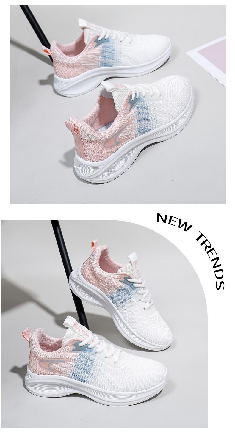 Product Introduction of Women's White Shoes Thick Sole Light Running Shoes Fashionable Stylish Outfit Autumn Breathable Sneaker Flying Woven Korean Style Women's Shoes 24
