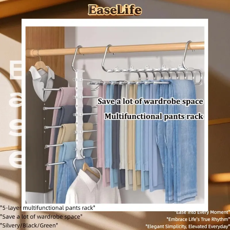 EaseLife Stainless steel 5-layer long pants hanger, multifunctional pants rack, pants rack, closet organizer/space saving