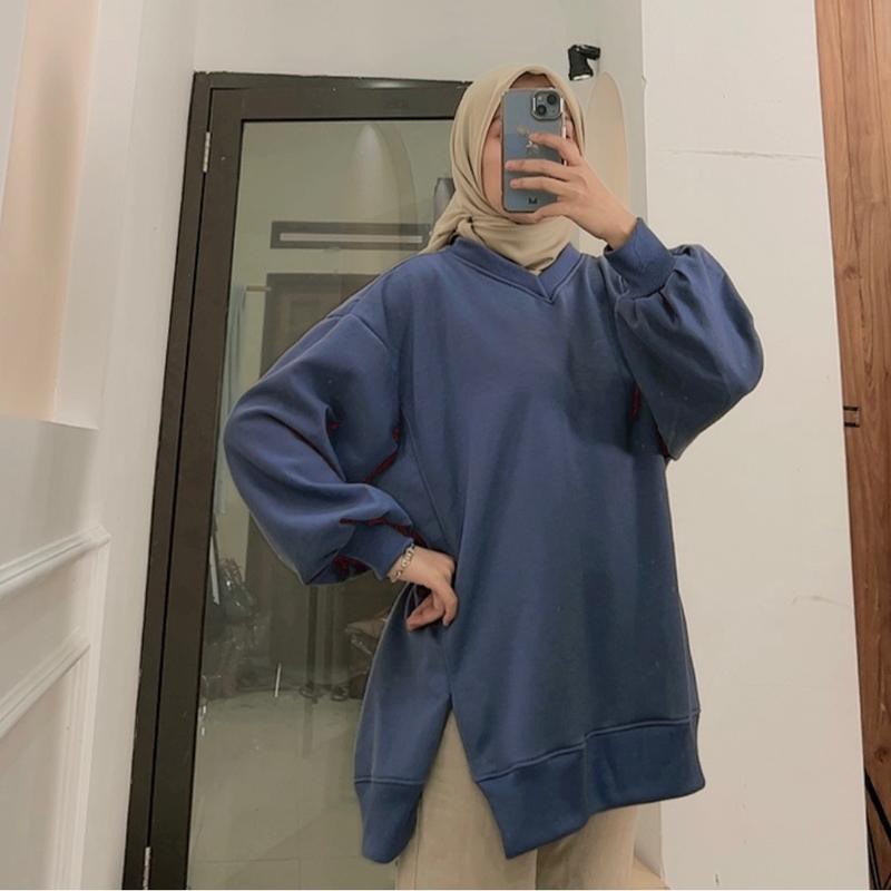 Oversize Sweater  Belah Pinggir Sweater Oblong Wanita Korean style versi dinafshn 6