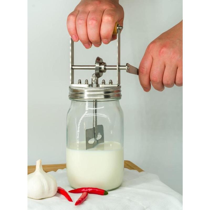 Product Introduction of Glass Butter Churner, 1 Count Manual Butter Maker with Wooden Handle, Butter Making Tool for Home Kitchen Baking House 7